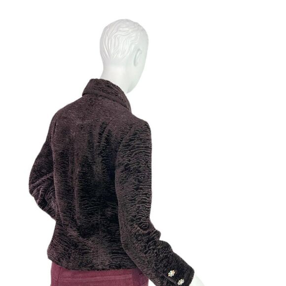 Nanette Lepore Chocolate Brown Crushed Velvet Cropped Evening Jacket Pink Bow 2 - Picture 13 of 14